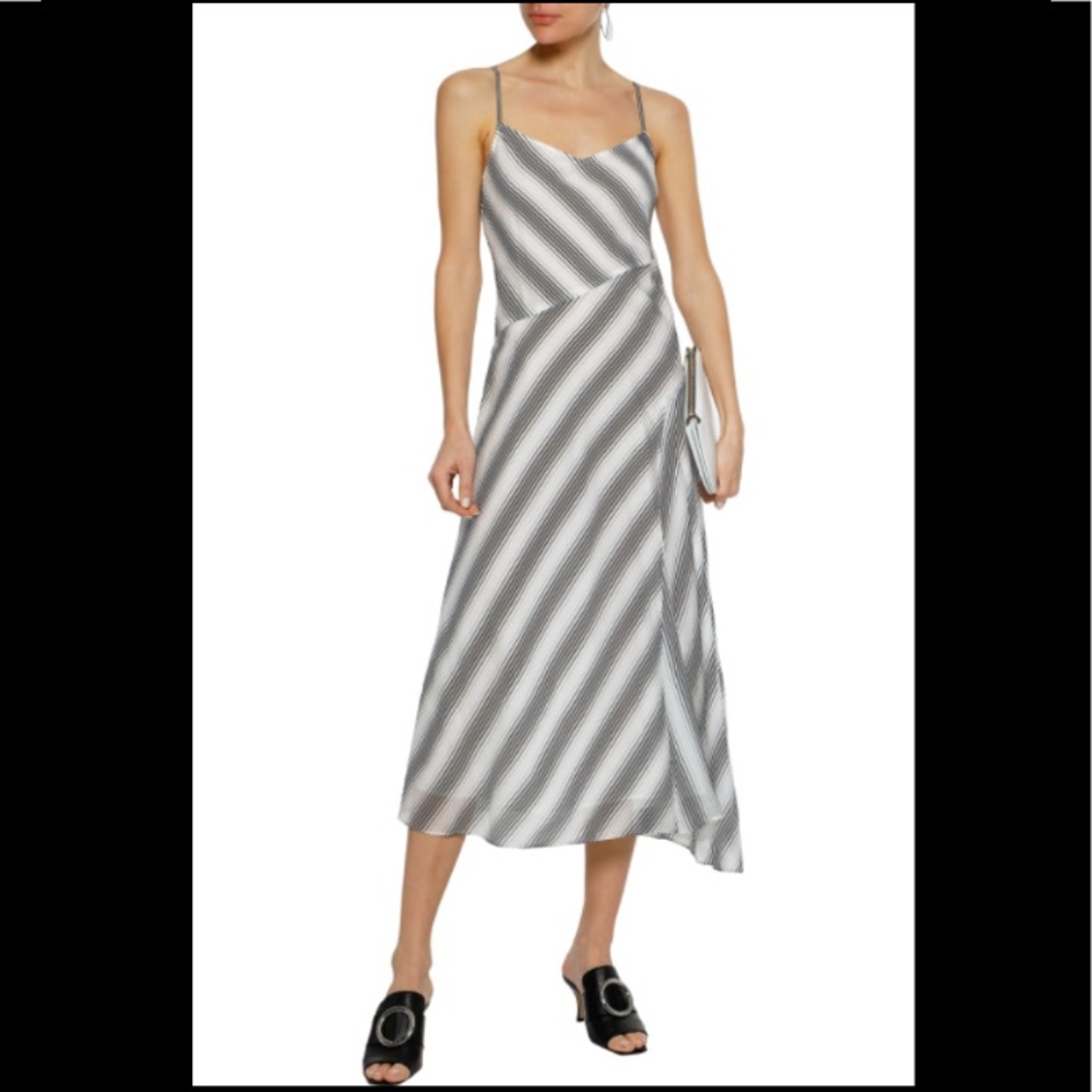 theory Athens Spaghetti Gray Stripe Midi Dress